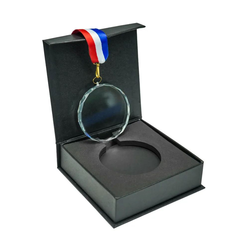 Faceted Glass Medal with Ribbon
