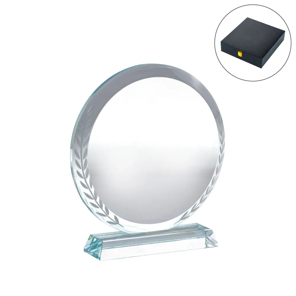 Round Crystal Award with Leaf Border