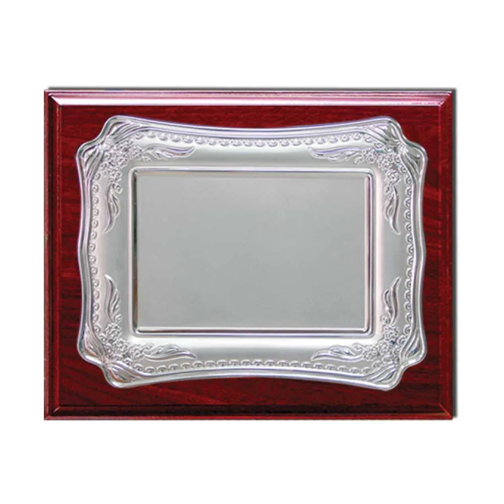 Wooden Award Plaque with Ornate Silver Plate