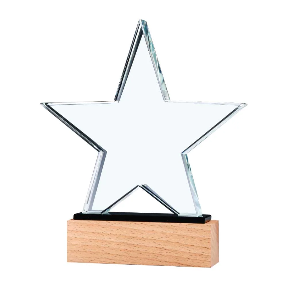 Crystal Star Award on Wooden Base