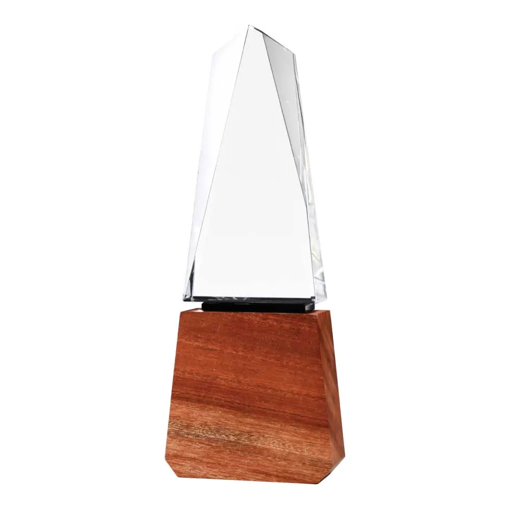 Crystal Tower Award on Wooden Pedestal