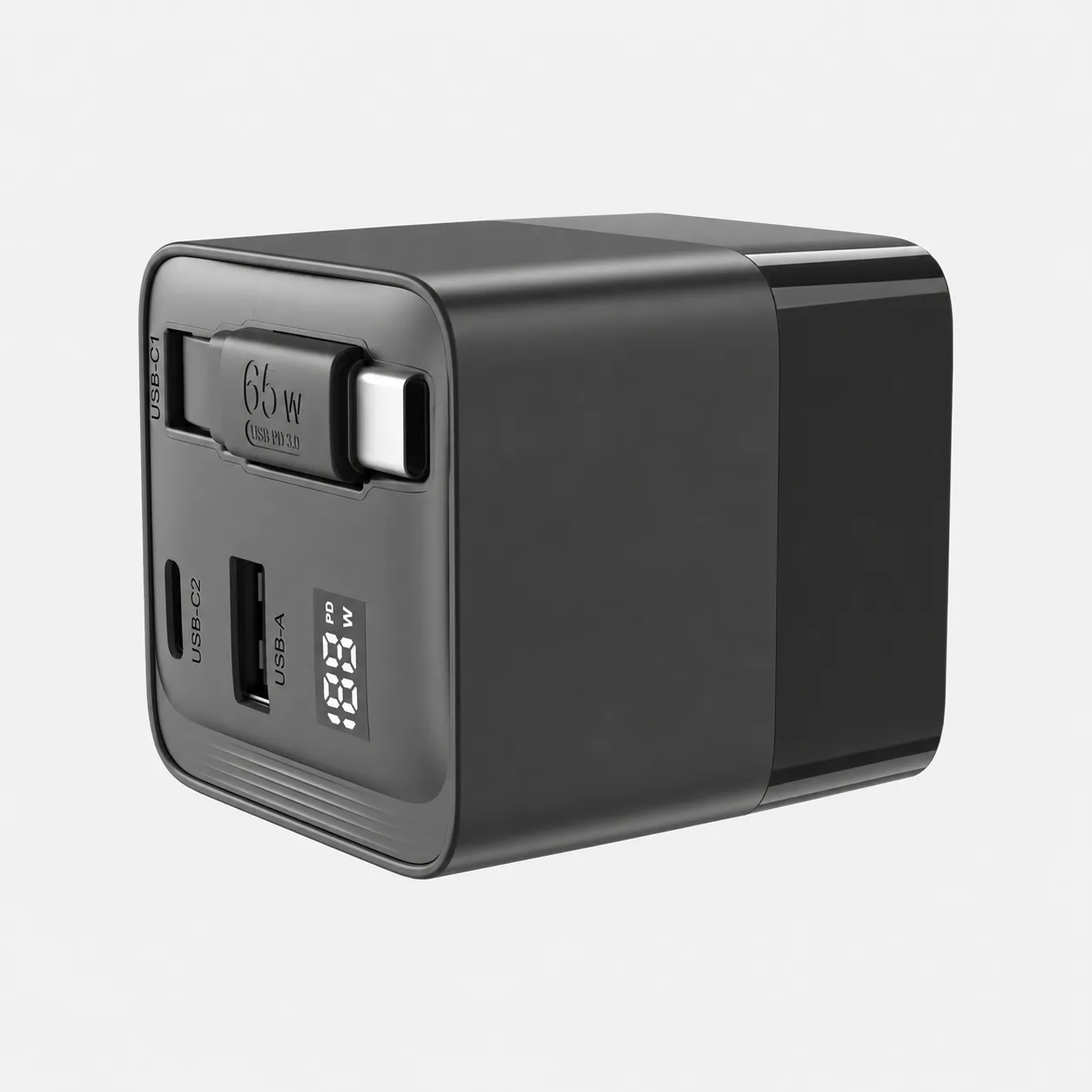 65 W GaN Charger with Retractable Cable