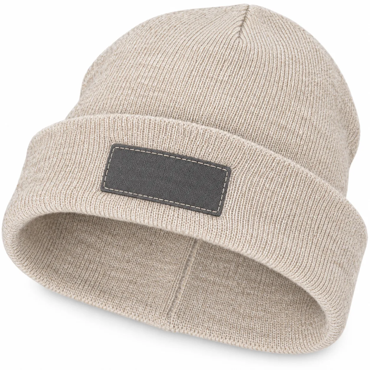 Ribbed Beanie with Plain Patch